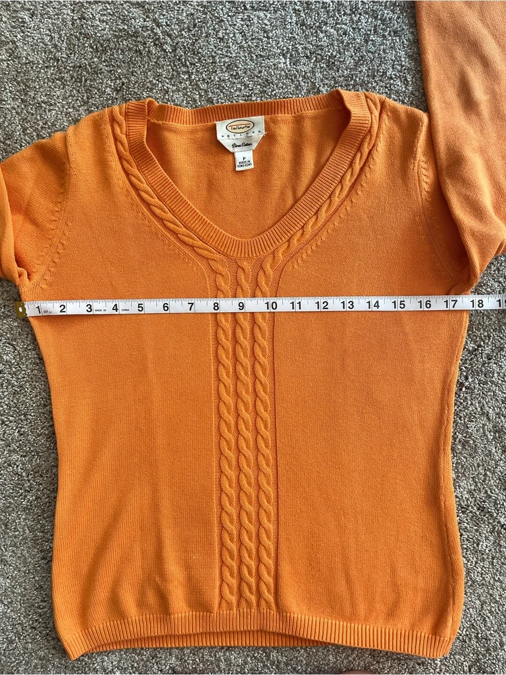 Talbots Wonens Petite Cantaloupe Orange Cable-Front V-Neck Sweater